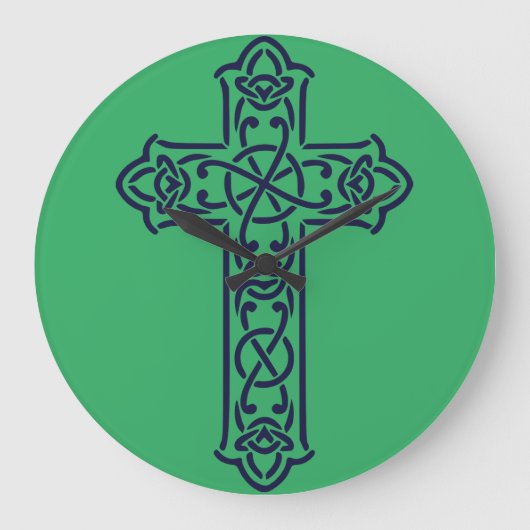 Blue Celtic High Cross Große Wanduhr (Vorderseite)