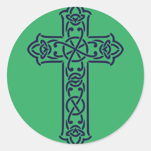 Blue Celtic High Cross Runder Aufkleber (Vorderseite)