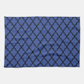 Blue Cerulean & Black Maroccan Trellis Quatrefoil Handtuch (Horizontal)