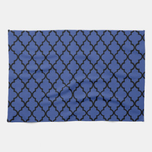 Blue Cerulean & Black Maroccan Trellis Quatrefoil Handtuch