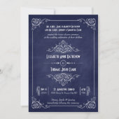 Blue Chalkboard Art Deco Hochzeiten Einladungen (Vorderseite)