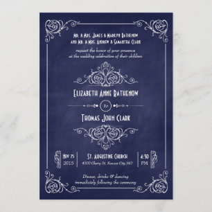 Blue Chalkboard Art Deco Hochzeiten Einladungen