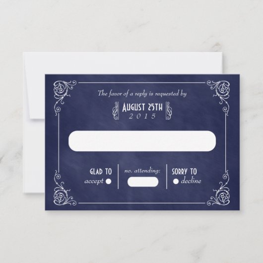 Blue Chalkboard Art Deco Wedding RSVP Cards (Vorderseite)