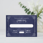 Blue Chalkboard Art Deco Wedding RSVP Cards Karte (Stehend Vorderseite)