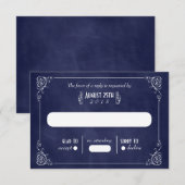 Blue Chalkboard Art Deco Wedding RSVP Cards Karte (Vorne/Hinten)