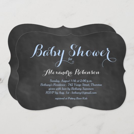 Blue Chalkboard Baby Dusche Einladung (Vorne/Hinten)
