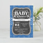 Blue Chalkboard Floral Baby Dusche einladen Einladung (Stehend Vorderseite)