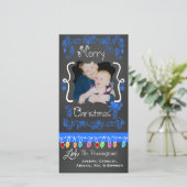 Blue Chalkboard Frohe Weihnachts-Weihnachtsfotokar Feiertagskarte (Stehend Vorderseite)