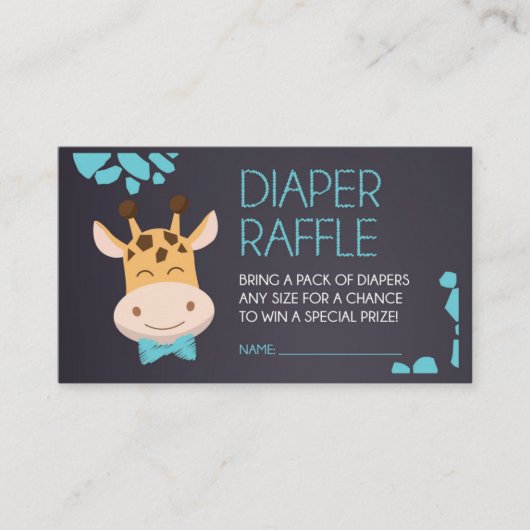 Blue Chalkboard Giraffe Diaper Raffle Ticket Begleitkarte (Vorderseite)