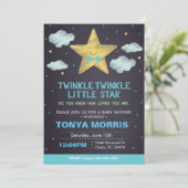 Blue Chalkboard Little Star Baby Dusche laden ein Einladung (Stehend Vorderseite)