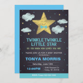 Blue Chalkboard Little Star Baby Dusche laden ein Einladung (Vorne/Hinten)