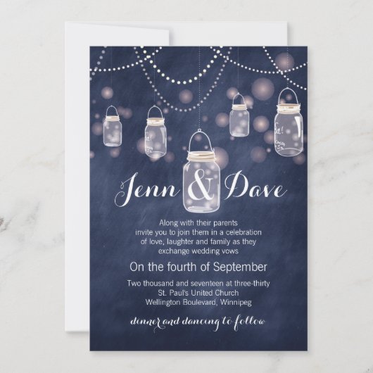 Blue Chalkboard Mason Jar Wedding Einladung (Vorderseite)