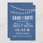 Blue Chalkboard Summer String Light Save the Date (Vorne/Hinten)