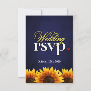 Blue Chalkboard Sunflower Wedding RSVP Cards Karte