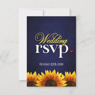 Blue Chalkboard Sunflower Wedding RSVP Cards Karte