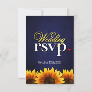 Blue Chalkboard Sunflower Wedding RSVP Cards Karte