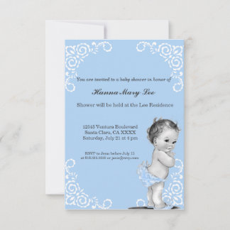 Blue Chalkboard Vintag Babydusche Einladung