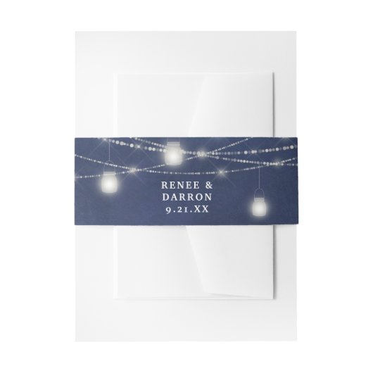 Blue Chalkboard & White Mason Jar String Lights Einladungsbanderole (Vorderseite Beispiel)