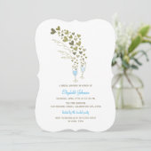 Blue Champagne Cheers & Gold Hearts Brautparty Einladung (Stehend Vorderseite)