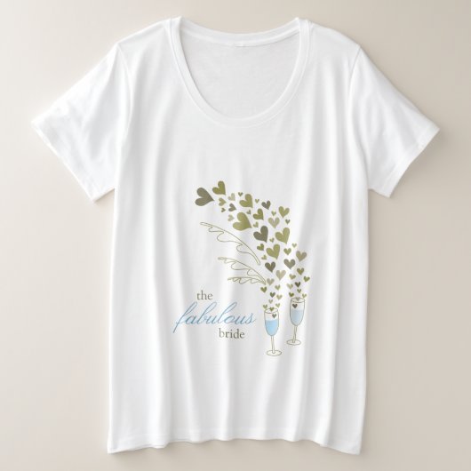 Blue Champagne Cheers & Gold Hearts Fabulous Bride Große Größe T-Shirt (Design vorne)