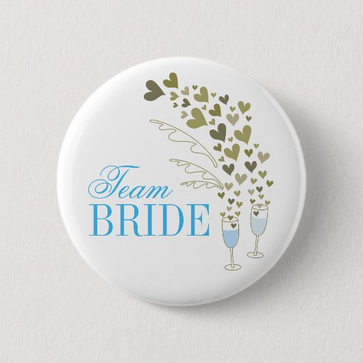 Blue Champagne Cheers & Hearts Team Bride Wedding Button (Vorderseite)