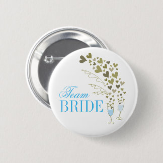 Blue Champagne Cheers & Hearts Team Bride Wedding Button