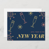 Blue Champagne Feuerwerk Neues Jahr Design Postkarte (Vorne/Hinten)