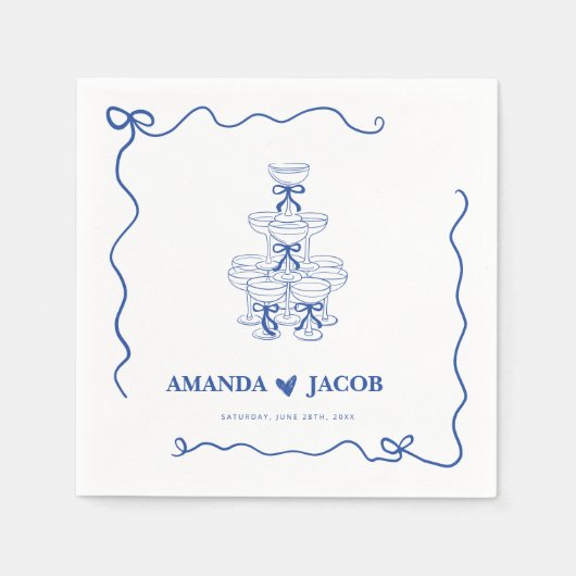 Blue Champagne Tower Wedding Cocktail Custom Serviette (Vorderseite)