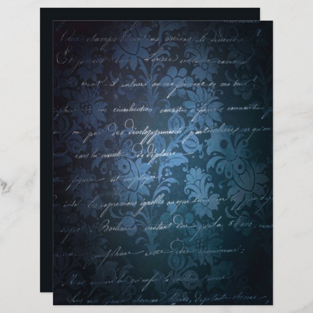 Blue Charcoal Gray Grunge Blumenschrift (Vorne/Hinten)