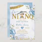 Blue Charro Boy Es niñ o Baby Dusche Einladung (Vorne/Hinten)