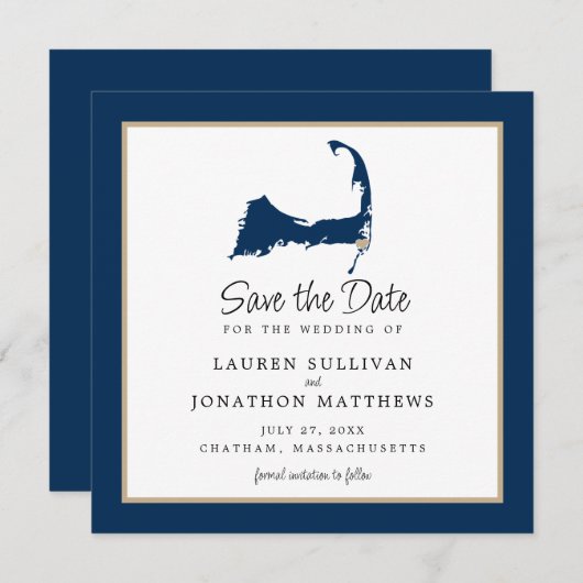 Blue Chatham Cape Cod Map Wedding the Date Save The Date (Vorne/Hinten)