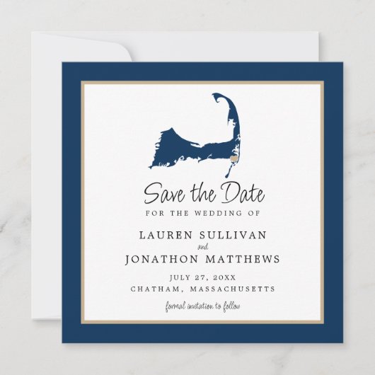 Blue Chatham Cape Cod Map Wedding the Date Save The Date (Vorderseite)