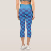 Blue Check Checker Board Pattern Capri Leggings (Rückseite)