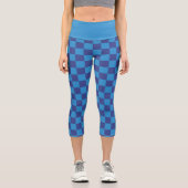 Blue Check Checker Board Pattern Capri Leggings (Vorderseite)