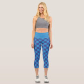 Blue Check Checker Board Pattern Capri Leggings (Vorderseite)