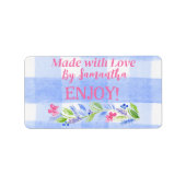 Blue Check Gingham Flowers MADE WITH LOVE H Adressaufkleber (Vorne)