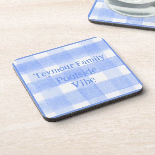 Blue Check Gingham POOLSIDE VIBE cork back Getränkeuntersetzer (Linke Seite)