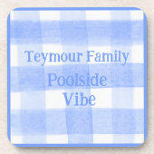 Blue Check Gingham POOLSIDE VIBE cork back Getränkeuntersetzer (Vorderseite)