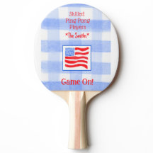 Blue Check Gingham USA Flag Ping Pong Paddle