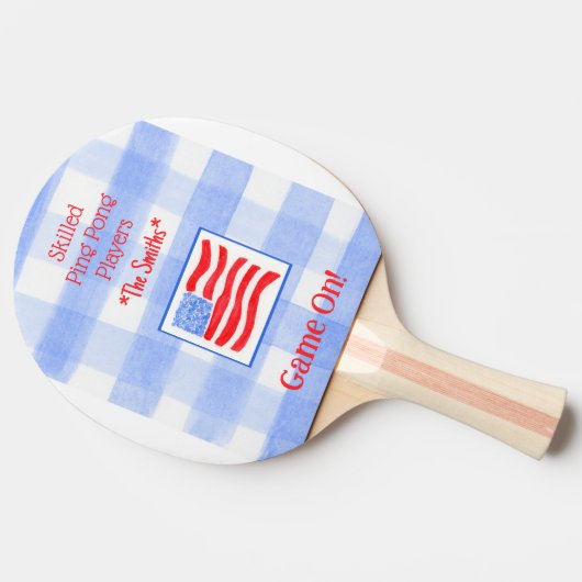 Blue Check Gingham USA Flag Ping Pong Paddle Tischtennis Schläger (Seitenansicht)