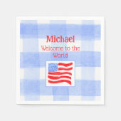 Blue Check USA Flag WELCOME TO THE WORLD Serviette (Vorderseite)