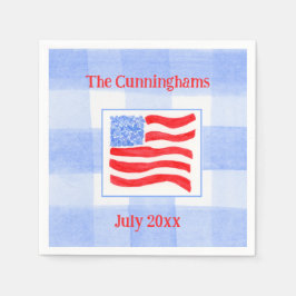 Blue Check Watercolor USA Flag PERSONALIZE Mat Serviette