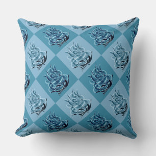 Blue Checked Abstrakt Blue Rose Throw Kissen