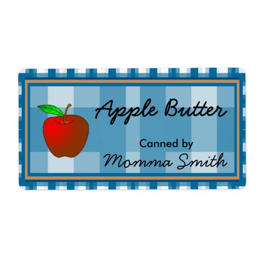 Blue Checked Apple Custom Canning Labels (Vorne)