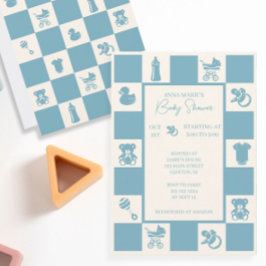 Blue Checked Baby Dusche Einladung