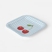 Blue Checked Paper Plates with Cherries for Summer Pappteller (Gewinkelt)