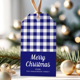 Blue Checked Script Weihnachten Geschenkanhänger