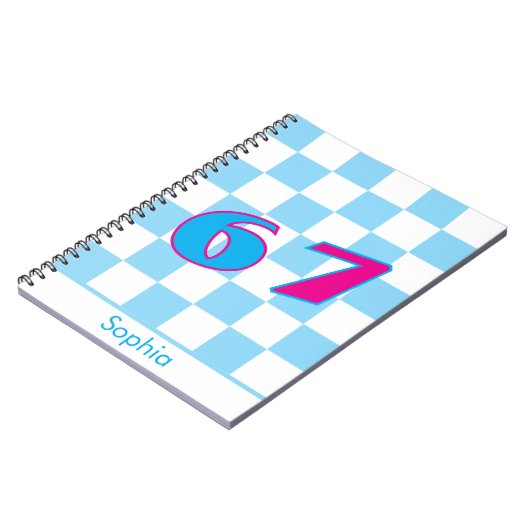 Blue Checker Personalized Name 67 Number Design Notizblock (Linke Seite)