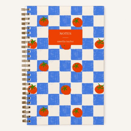 Blue Checker Tomato Pattern Personalized Name Notizblock (Vorderseite)