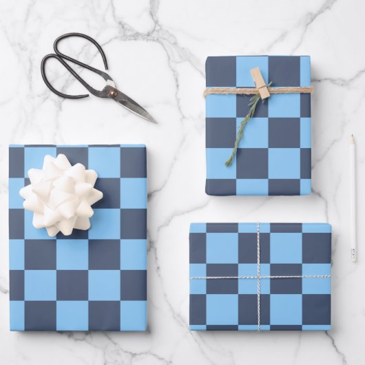 Blue Checkerboard Geschenkpapier Set (Vorderseite)